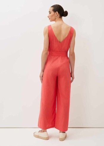 Phase Eight Fern Linen Jumpsuit Red Australia | VY5840236